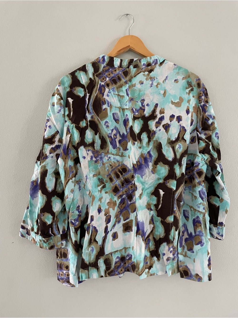 Chico's Aqua Multi Open-Front Printed Jacket - Picture 2 of 5
